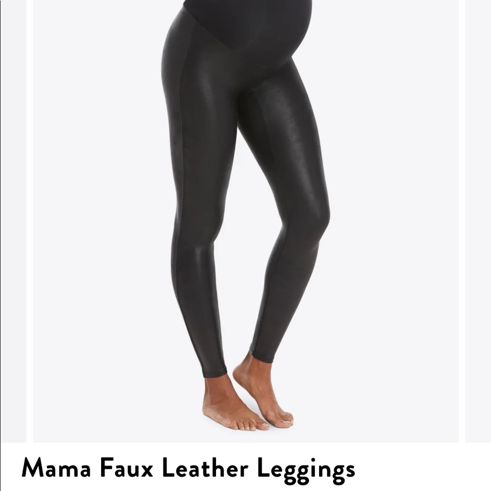 SPANX MAMA FAUX LEATHER MATERNITY LEGGINGS VERY BLACK SIZE - XS